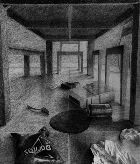 ^ "Mom Never Said to Clean Under the Table" - Pencil Drawing by Christian Y. - 8th grade